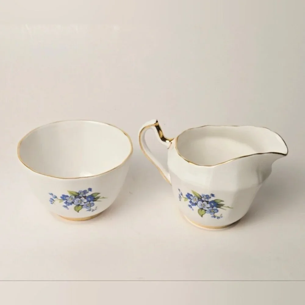 Vintage Windsor Bone China Creamer Sugar Bowl Forget Me Not England